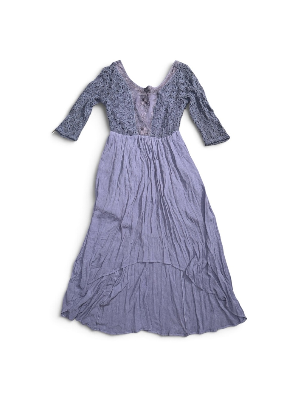 free People 6 Lonesome Dove Moonstone Blue Sheer Crochet High Low Dress NWT